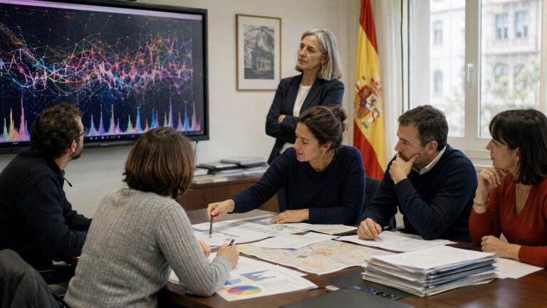 Equipo público compara una pantalla llena de reacciones con datos ciudadanos y documentos de servicio.