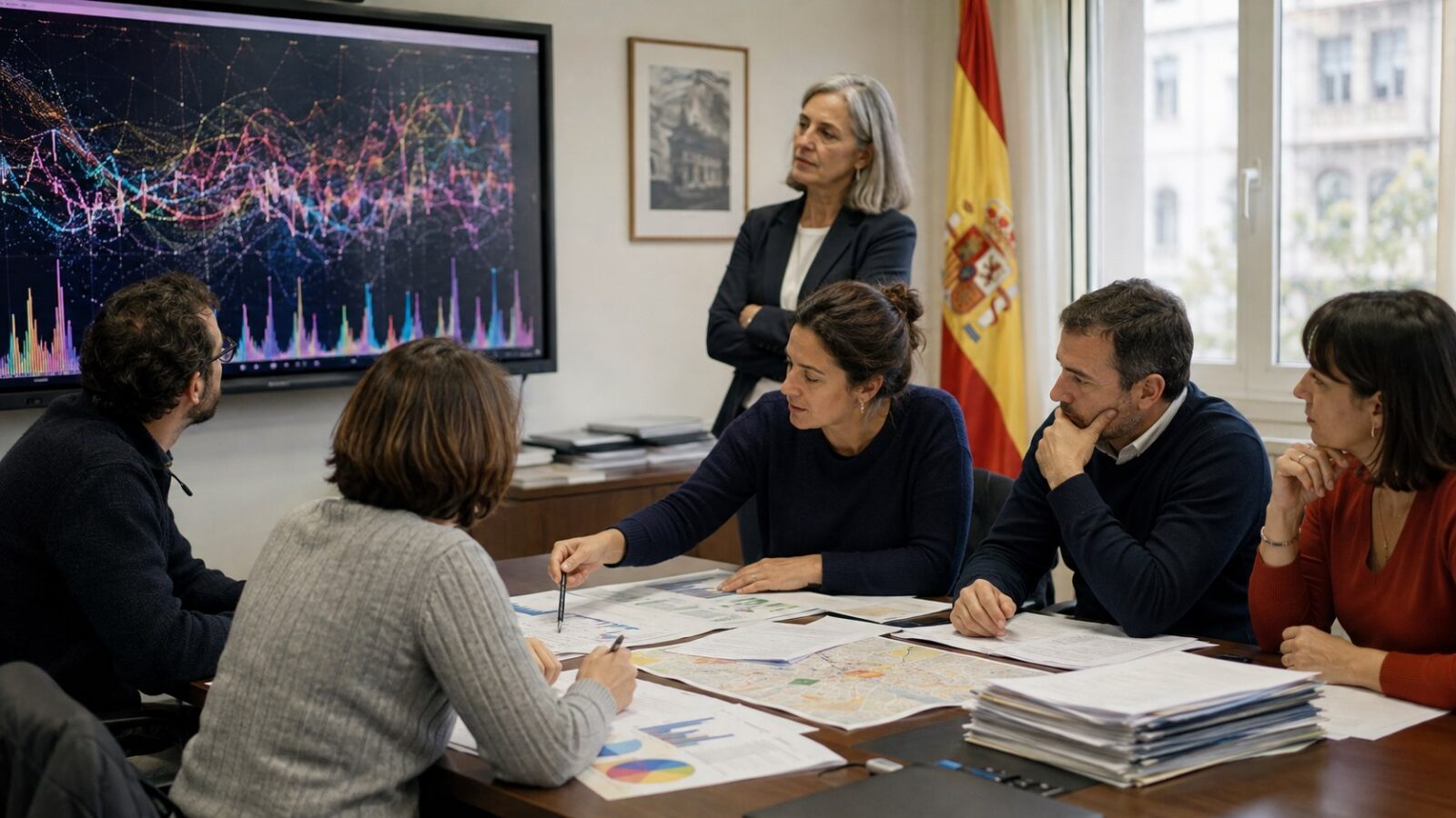 Equipo público compara una pantalla llena de reacciones con datos ciudadanos y documentos de servicio.